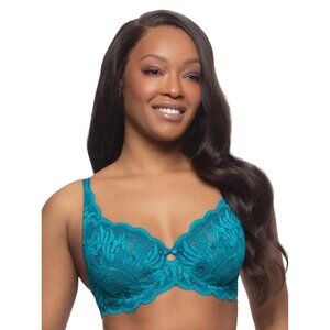NWT Felina Womens Peridot Lace Full Coverage Unlined Bra Deep Caribbean Blue 34D